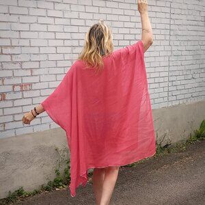 Vintage beach cover Lili les Bains kaftan sheer pink